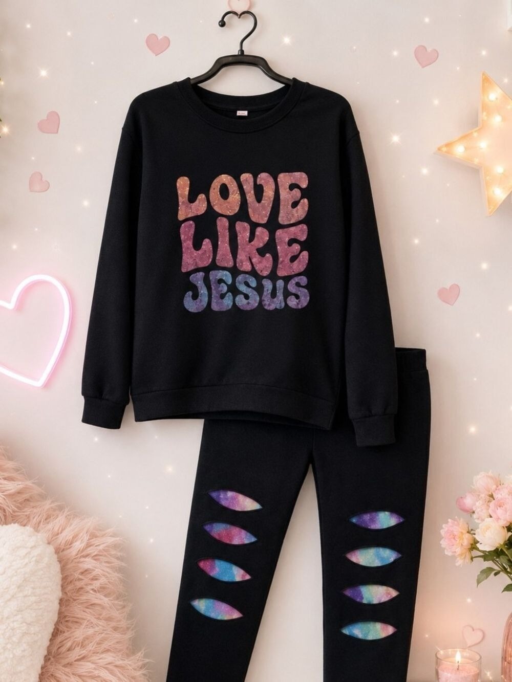 Black Kids Matching Set Multicolor Love Like Jesus Graphic